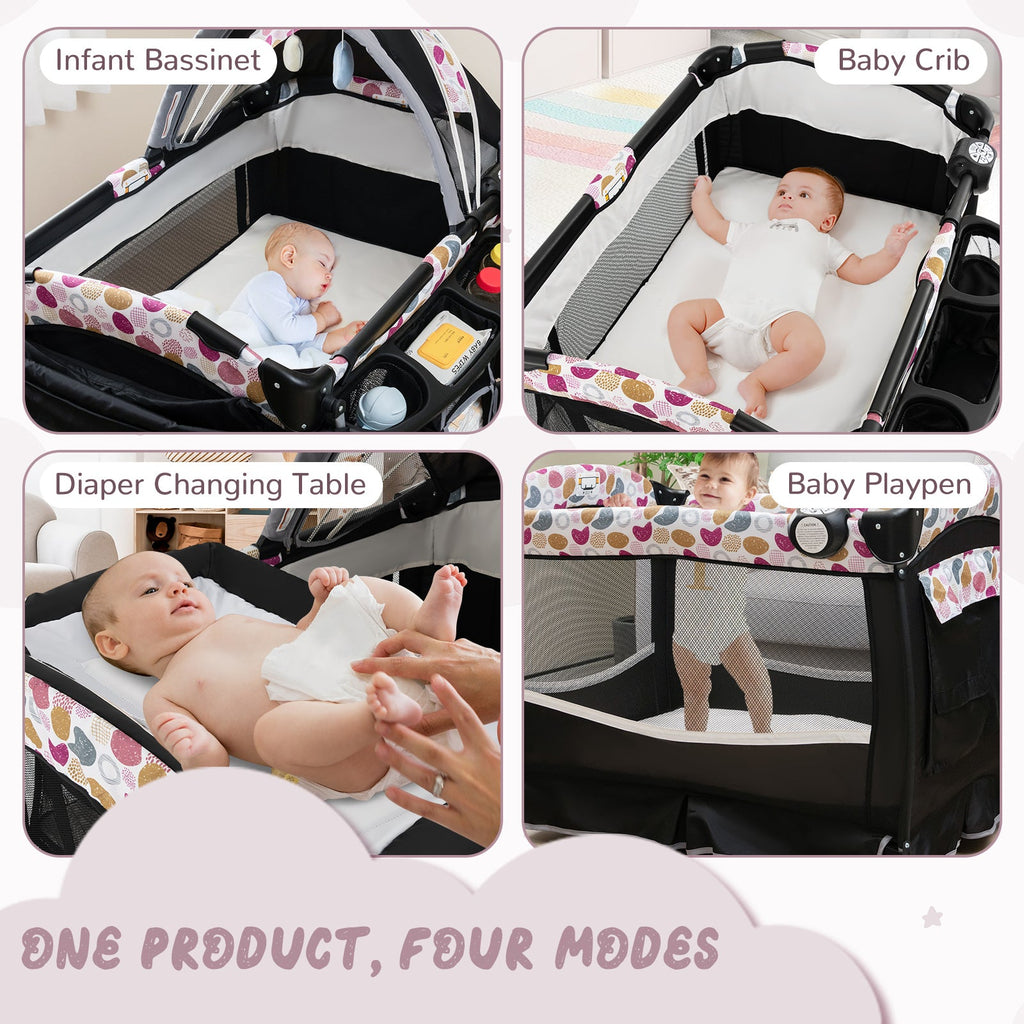 4 in 1 Portable Pack and Play Baby Nursery Center with Bassinet