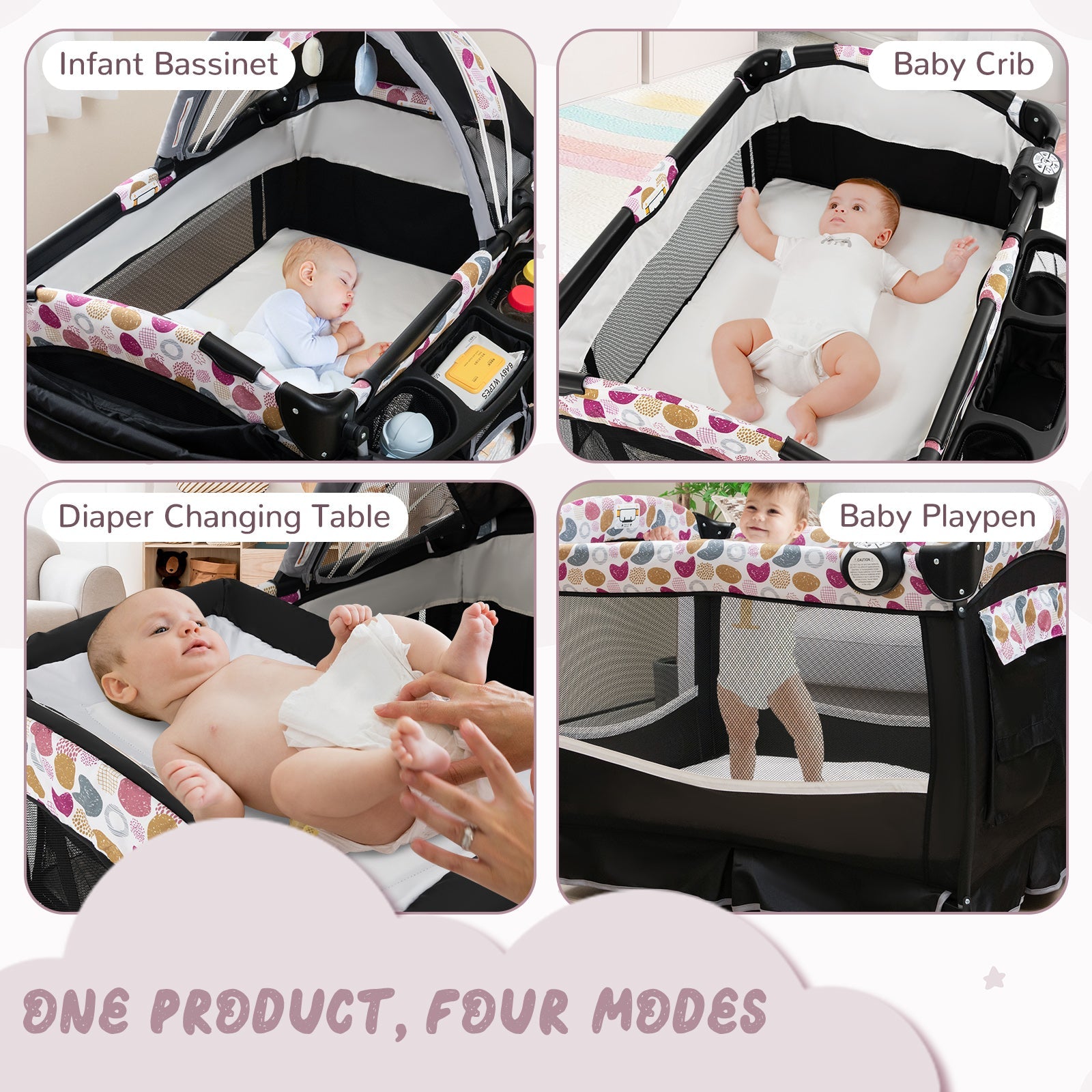 4 in 1 Portable Pack and Play Baby Nursery Center with Bassinet