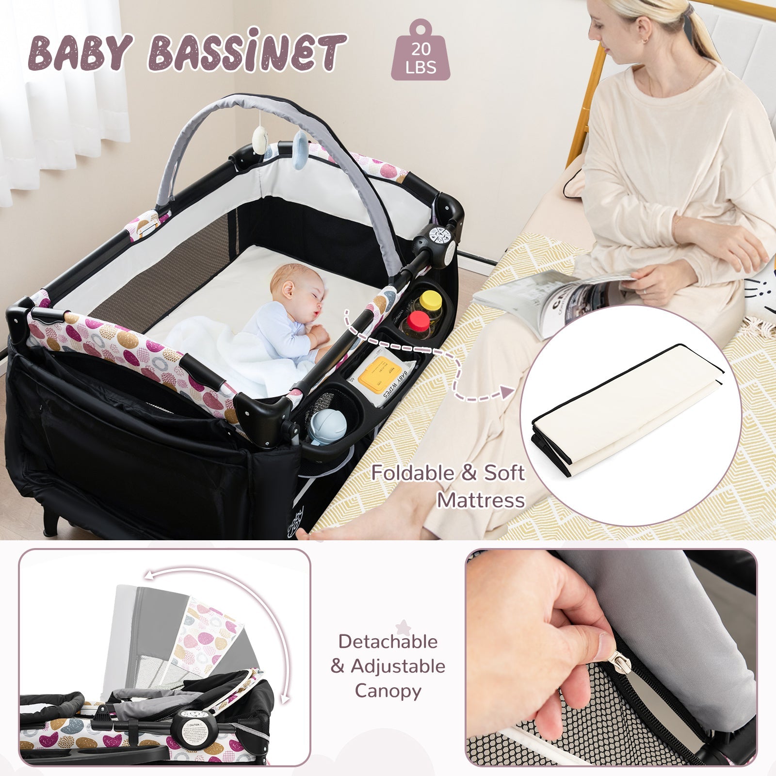 4 in 1 Portable Pack and Play Baby Nursery Center with Bassinet