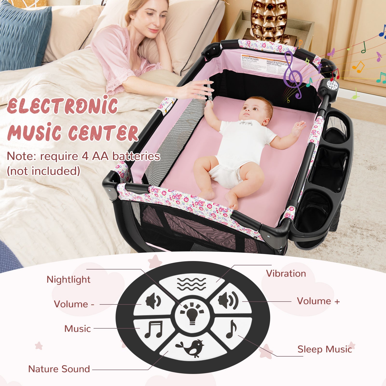 4 in 1 Portable Pack and Play Baby Nursery Center with Bassinet
