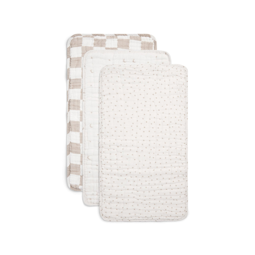 ORGANIC MUSLIN BURP CLOTHS, 3 PACK (IVORY + OATMEAL)
